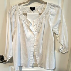 Talbots White cotton blend blouse with Button Front & wrap sash